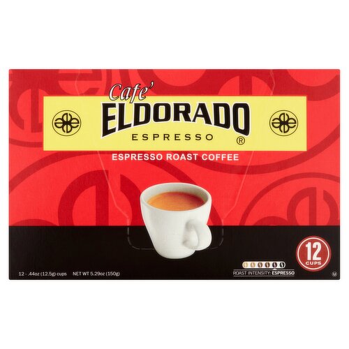 Cafe' Eldorado Espresso Roast Coffee Pods K-Cup Pods, .44 oz, 12 count