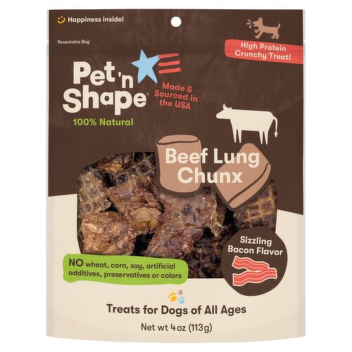 Pet 'n Shape Sizzling Bacon Flavor Beef Lung Chunx Treats for Dogs, 4 oz