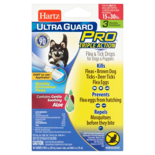 Hartz Ultra Guard Pro Triple Action Flea & Tick Drops for Dogs & Puppies, 0.066 fl oz, 3 count