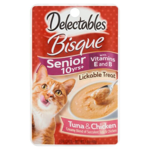 Delectables Bisque Lickable Treat for Cats with Tuna & Chicken, Senior 10yrs+, 1.4 oz