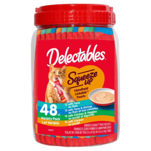 Delectables Squeeze Up Handheld Lickable Treat for Cats Variety Pack, 0.5 oz, 48 Count