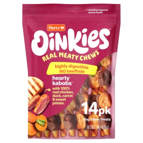 Hartz Oinkies Hearty Kabobs Real Meaty Dog Chew Treats, 14 Count, 6.9 oz