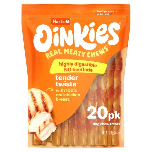 Hartz Oinkies Tender Twists Real Meaty Dog Chew Treats, 20 Count, 7.4 oz