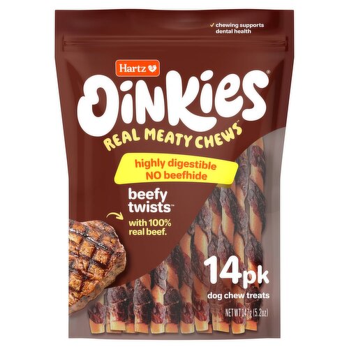 Hartz Oinkies Beefy Twists Real Meaty Dog Chew Treats, 14 Count, 5.2 oz