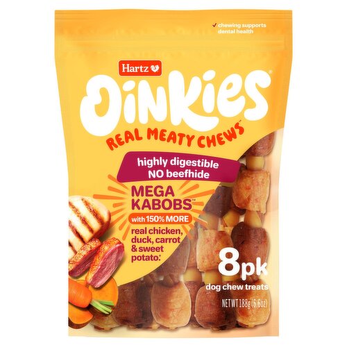 Hartz Oinkies Mega Kabobs Real Meaty Dog Chew Treats, 8 Count, 6.6 oz