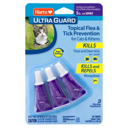 Hartz Ultra Guard Topical Flea & Tick Prevention for Cats & Kitten, 0.056 fl oz, 3 count