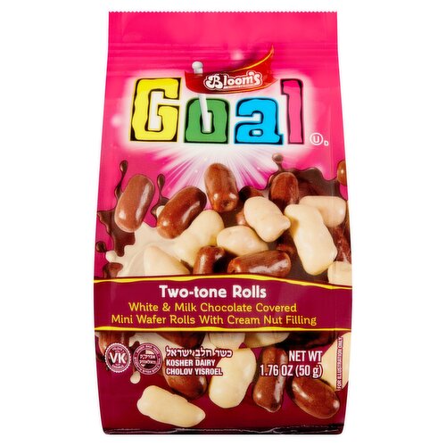 Bloom's Kosher Products Goal Two-Tone White & Milk Chocolate Covered Mini Wafer Rolls, 1.76 oz