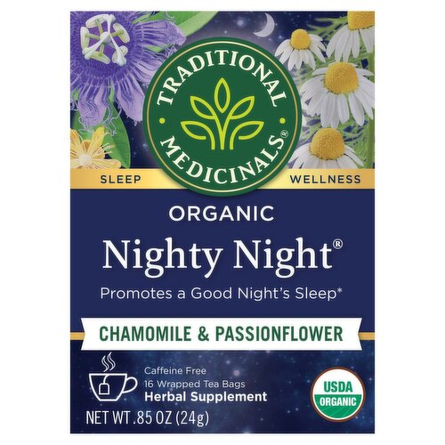 Traditional Medicinals Nighty Night Chamomile & Passionflower Herbal Supplement, 16 count, .85 oz