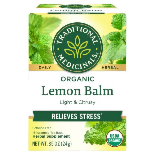 Traditional Medicinals Organic Lemon Balm Herbal Supplement, 0.85 oz, 16 count