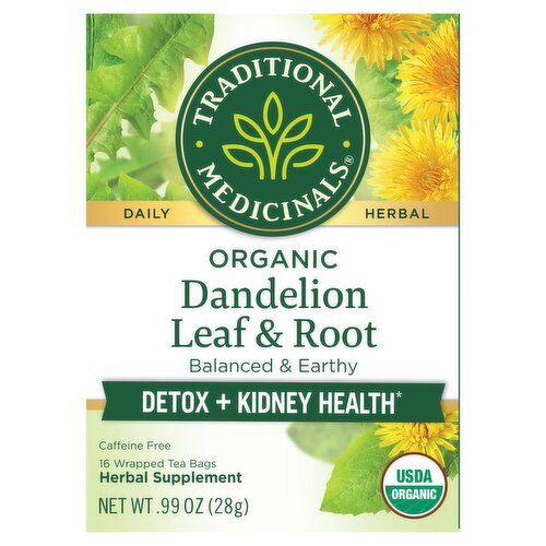 Traditional Medicinals Organic Dandelion Leaf & Root Tea Herbal Supplement, 16 count, .99 oz