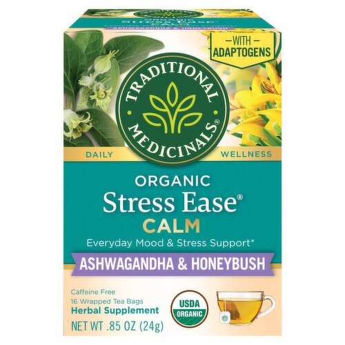 Traditional Medicinals Organic Stress Ease Calm Herbal Supplement Tea Bags, 16 count, .85 oz
