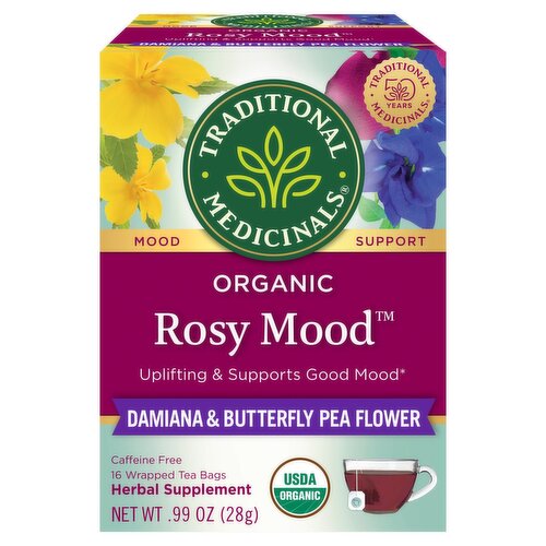 Traditional Medicinals Organic Rosy Mood Herbal Supplement Tea Bags, 16 count, .99 oz