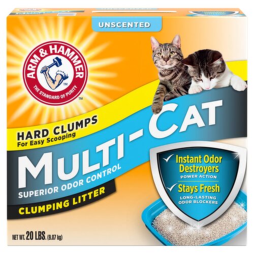 Arm & Hammer Unscented Multi-Cat Superior Odor Control Clumping Litter, 20 lbs
