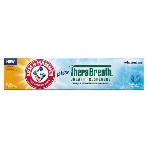 Arm & Hammer TheraBreath Invigorating Icy Mint Plus Anticavity Fluoride Toothpaste, 6+ Years, 5.5 oz