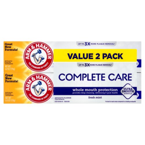 Arm & Hammer Complete Care Whole Mouth Protection Fresh Mint Toothpaste, 2 count, 6.0 oz