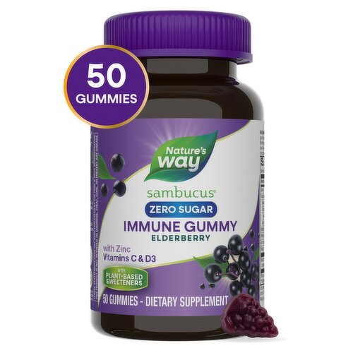 Nature's Way Sambucus Zero Sugar Elderberry Immune Gummy Dietary Supplement, 50 count