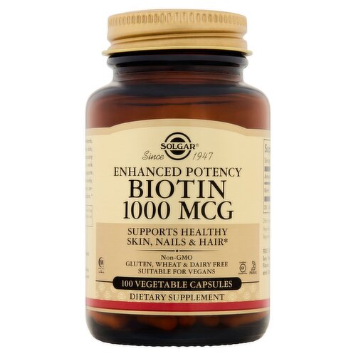 Solgar Enhanced Potency Biotin Dietary Supplement, 1000 mcg, 100 count