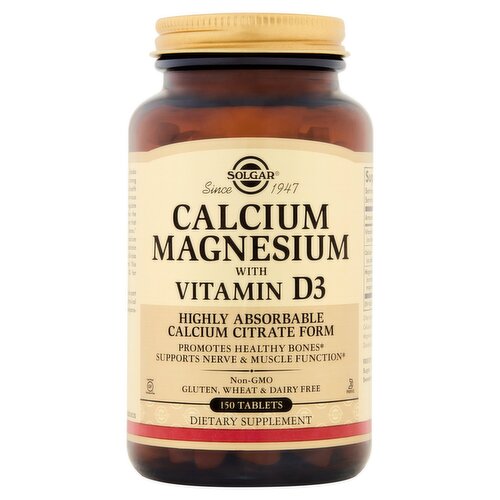 Solgar Calcium Magnesium with Vitamin D3 Dietary Supplement, 150 count