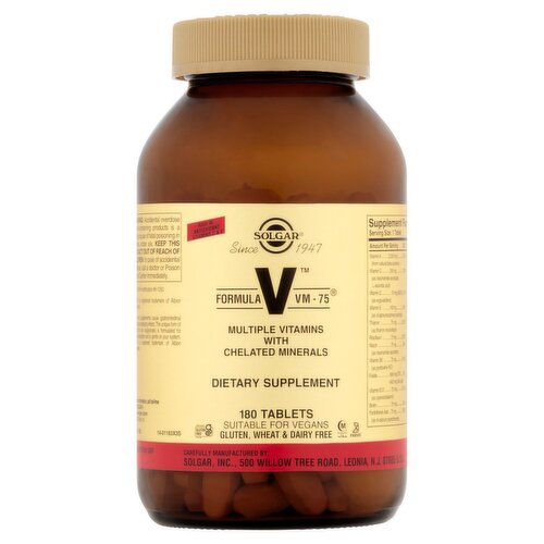 Solgar Formula VM-75 Multiple Vitamins with Chelated Minerals Dietary Supplement, 180 count