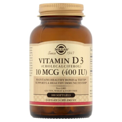 Solgar Vitamin D3 Dietary Supplement, 10 mcg, 100 count