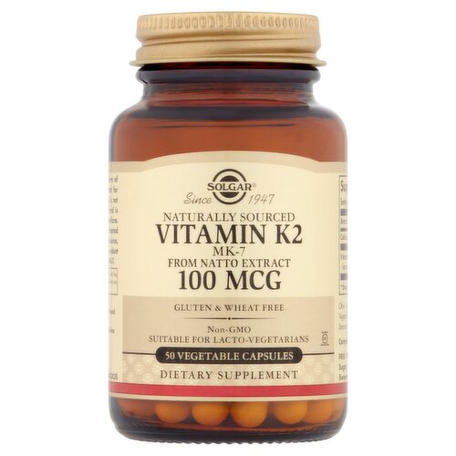 Solgar Naturally Sourced Vitamin K2 Dietary Supplement, 100 mcg, 50 count