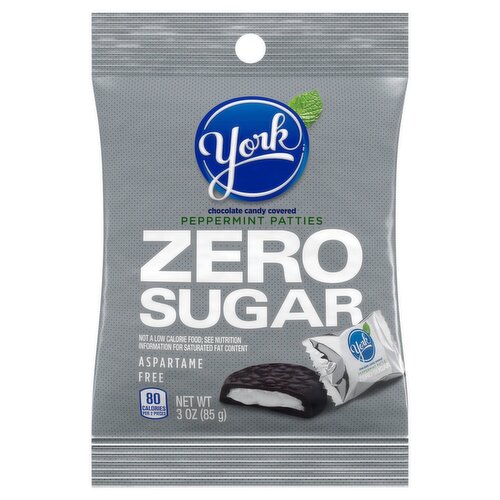 York Zero Sugar Chocolate Candy Covered Peppermint Patties, 3 oz