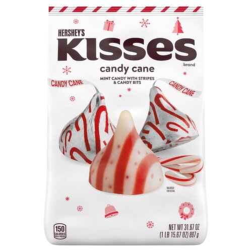 Hershey's Kisses Candy Cane Mint Candy with Stripes & Candy Bits, 31.67 oz