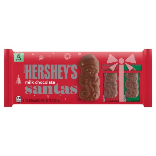 Hershey's Santas Milk Chocolate Bars, 1.2 oz, 6 count