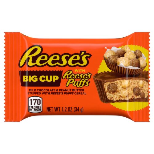 Reese's Big Cup Milk Chocolate & Peanut Butter Stuffed with Reese's Puffs Cereal, 1.2 oz