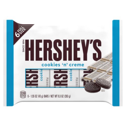 Hershey's Cookies 'n' Creme Bars Full Size, 1.55 oz, 6 count