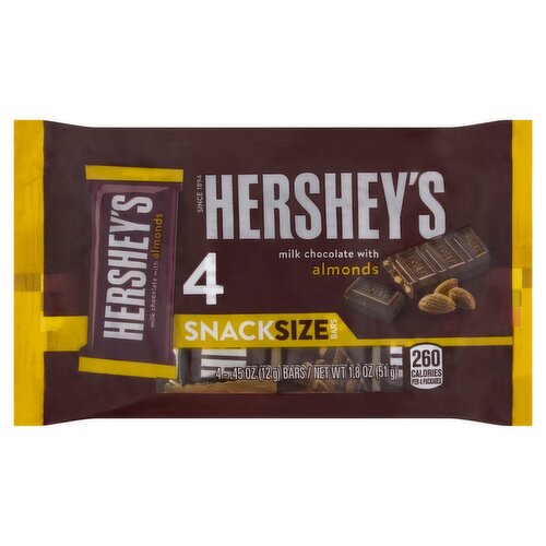 Hershey's Milk Chocolate with Almonds Bars Snack Size, 0.45 oz, 4 count