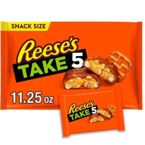 Reese's Take 5 Pretzels, Caramel, Peanut Butter, Peanuts, and Chocolate Bar Snack Size, 11.25 oz