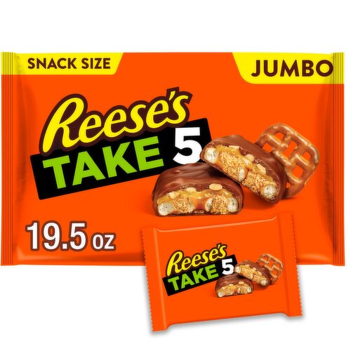 Reese's Take 5 Pretzels, Caramel, Peanut Butter, Peanuts, and Chocolate Bar Snack Size, 19.5 oz