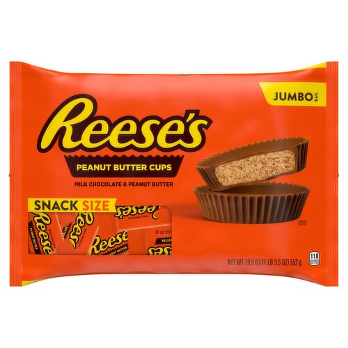 REESE'S Milk Chocolate Snack Size Peanut Butter Cups, Candy Jumbo Bag, 19.5 oz