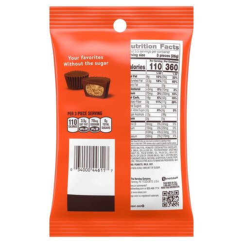 Reese's Zero Sugar Chocolate Candy & Peanut Butter Miniature Cups, 3 oz