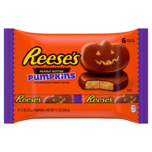 REESE'S Milk Chocolate Peanut Butter Pumpkins, Halloween Candy Packs, 1.2 oz