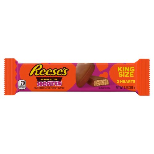 Reese's Milk Chocolate & Peanut Butter Hearts King Size, 2 count, 2.4 oz