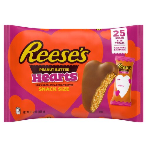 Reese's Milk Chocolate & Peanut Butter Hearts Snack Size Treats, 25 count, 15 oz