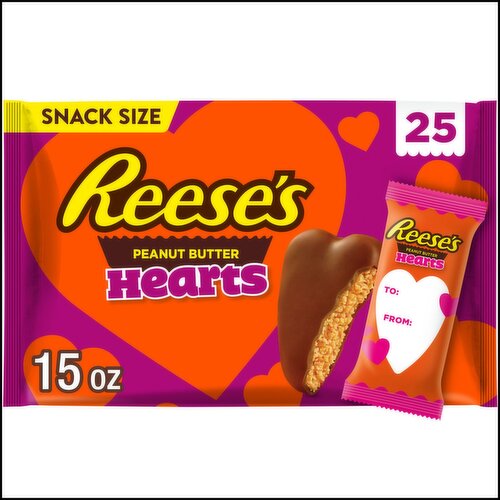 Reese's Milk Chocolate & Peanut Butter Hearts Candy Snack Size, 25 count, 15 oz
