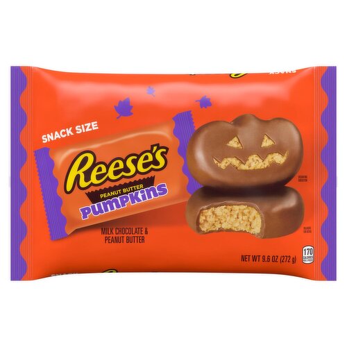REESE'S Milk Chocolate Snack Size Peanut Butter Pumpkins, Halloween Candy Bag, 9.6 oz