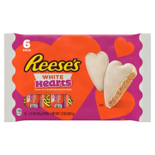 Reese's Peanut Butter Enrobed in White Creme Hearts, 1.2 oz, 6 count