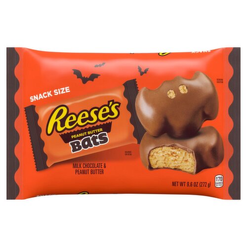 REESE'S Milk Chocolate Snack Size Peanut Butter Bats, Halloween Candy Bag, 9.6 oz