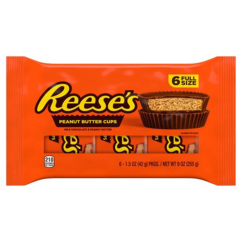 Reese's Milk Chocolate & Peanut Butter Cups Full Size, 1.5 oz, 6 count