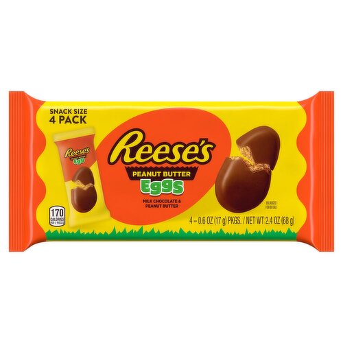 Reese's Milk Chocolate & Peanut Butter Eggs Candy Snack Size, 0.6 oz, 4 count