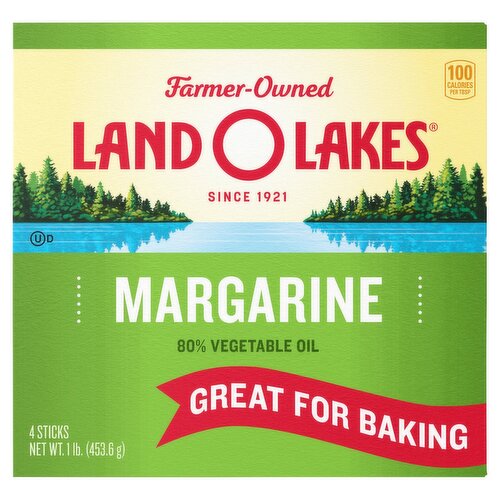 Land O Lakes Margarine, Made with Vegetable Oil, 4 sticks, 1 lb Pack