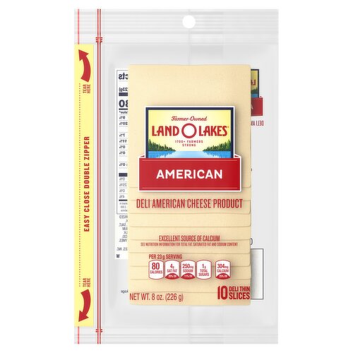 Land O Lakes White Deli American Cheese, Packaged Sliced Cheese, 8oz, 10 Slices