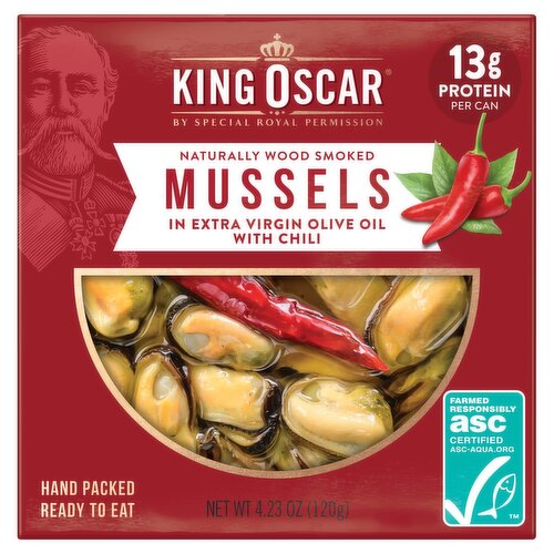 King Oscar Mussels in Extra Virgin Olive Oil with Chili, 4.23 oz