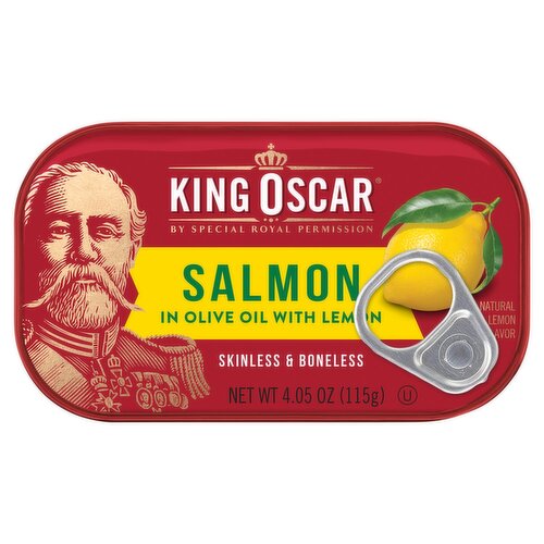 King Oscar Skinless & Boneless Salmon in Olive Oil with Lemon, 4.05 oz