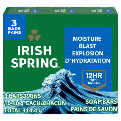 Irish Spring Moisture Blast Soap Bars, 3.7 oz, 3 count
