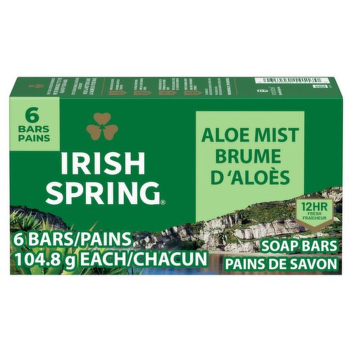 Irish Spring Aloe Mist Deodorant Soap Bars, 3.7 oz, 6 count